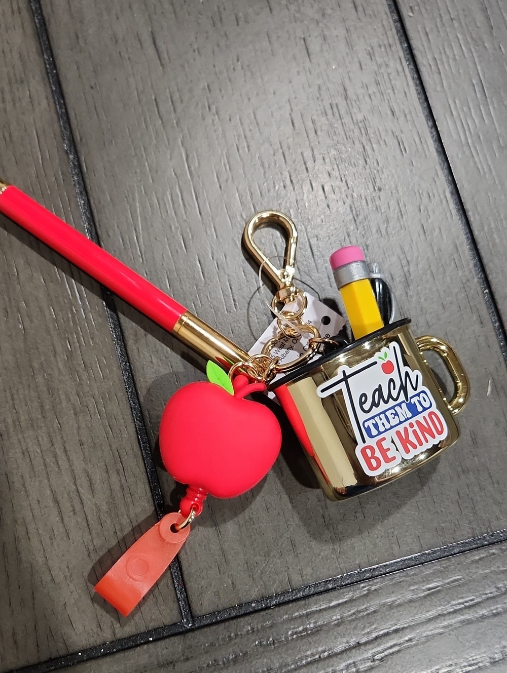 Teacher Mug Keychain/sanitizer Holder with Red Apple Charm